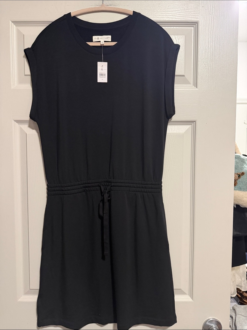 LOFT Black Drawstring Waist Knit Dress
